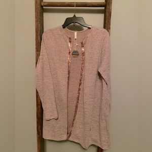 Pink Blush Open long cardigan with rose gold sequins size XL